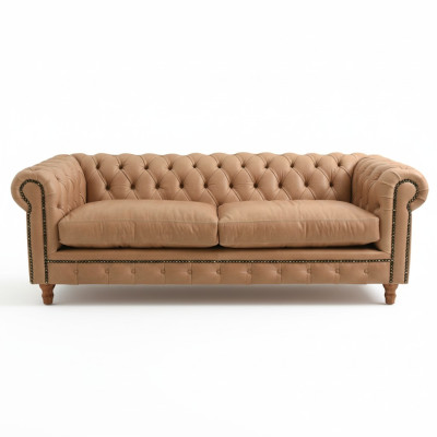 Sofá de diseño de cuero - Chesterfield, tapizado, tres plazas, 220 cm.
