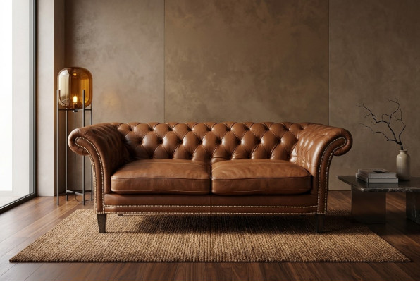 Sofá Chesterfield para hombre Club Sofá Cuero Acolchado Dos plazas Marrón NUEVO jvmoebel ®