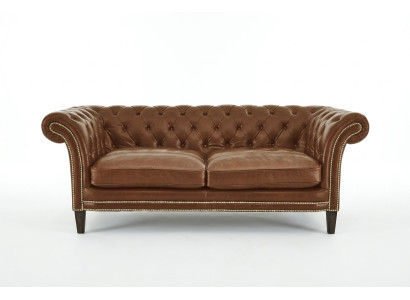 Sofá Chesterfield para hombre Club Sofá Cuero Acolchado Dos plazas Marrón NUEVO jvmoebel ®