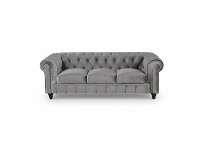 Sofá Chesterfield de tela y cuero, de 3 plazas.