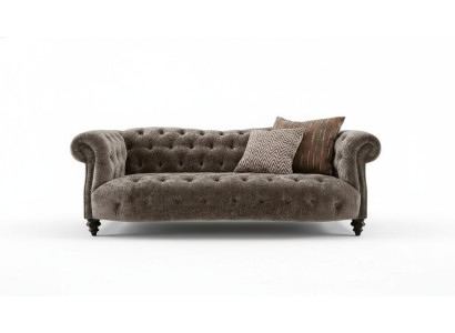 Sofá Chesterfield de tela y cuero para 3 personas.