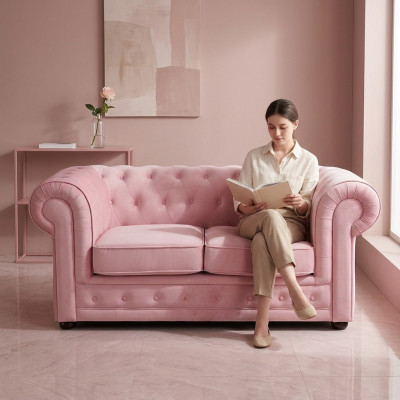 Sofá Chesterfield de tela o cuero con acolchados para sala de estar, conjunto de sofás de 4 plazas.