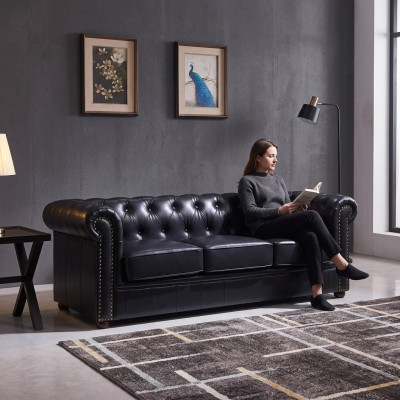Sofá Chesterfield Sofá Tapizado Tela Cuero Conjunto Decorativo Cojines Sofás