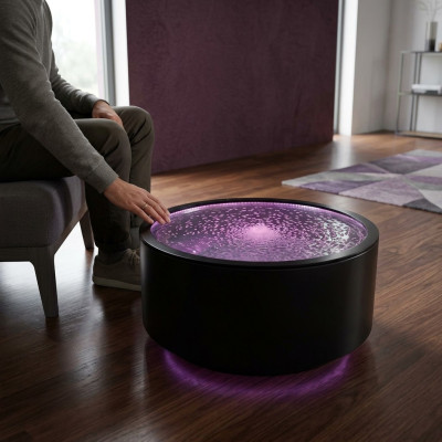 Diseño de mesa de agua Mesa de centro Columnas de agua Sofá Mesas LED Iluminado