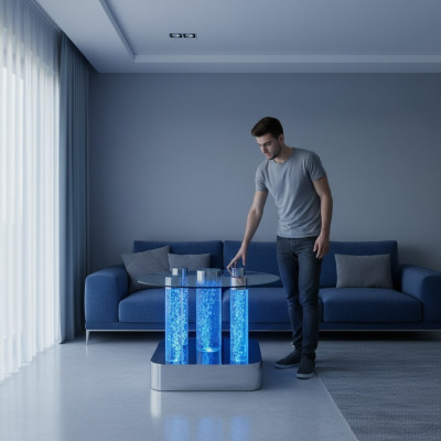Mesa de diseño de agua Mesa de centro Columnas de agua Columna Sofá Mesas LED