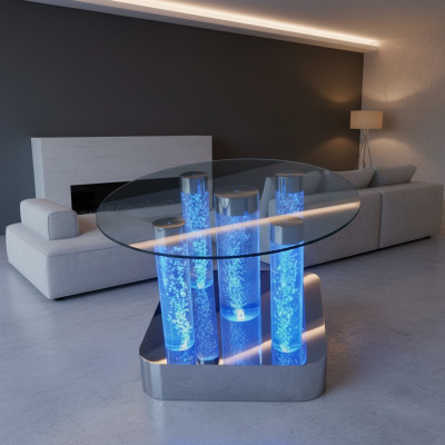 Mesa de diseño de agua Mesa de centro Columnas de agua Columna Sofá Mesas LED