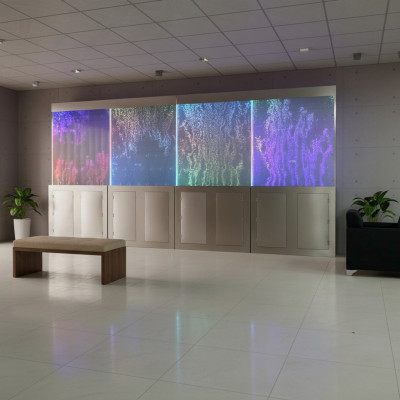 Moderna mampara de agua, muros de agua, pared de agua LED, pared iluminada.