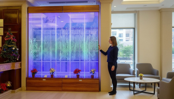 Panel de pared burbujas de agua LED, diseño de cascada de agua.