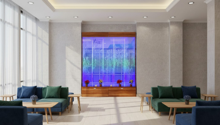 Panel de pared burbujas de agua LED, diseño de cascada de agua.