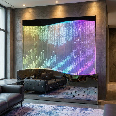 Panel de pared de burbujas de agua LED cascada de agua pared de agua de diseñador