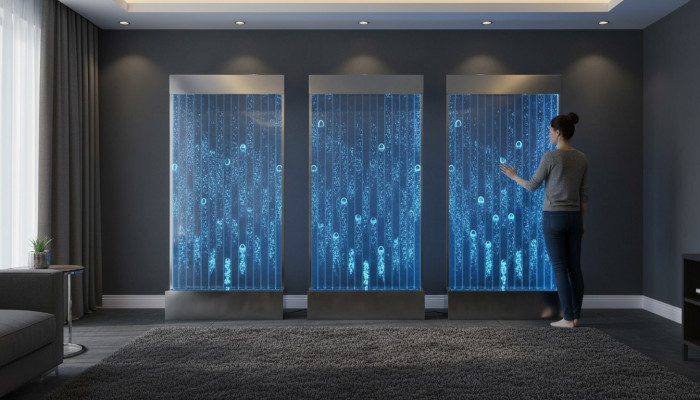 Panel de pared con luces LED de burbujas de agua Nueva fuente de agua Panel de agua diseñado Iluminado.