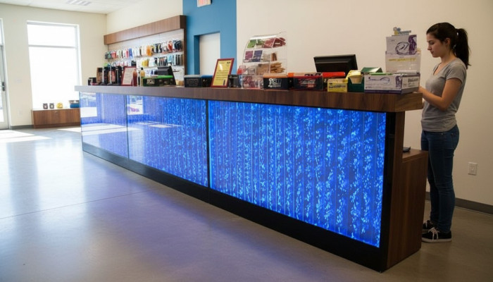 Mostrador Estante Bar Pared Columna Paredes de agua iluminadas Bar mostrador