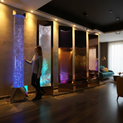Pared divisoria Estantería Armario Pared decorativa de agua Columna Paredes Waterwall LED