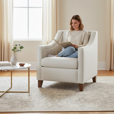 Silla 1x comedor Silla tapizada Sala de estar Tejido Asiento Sillón Chesterfield