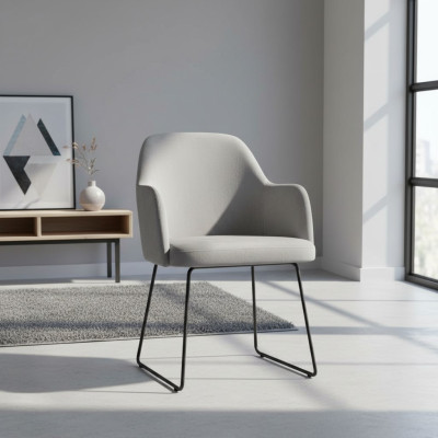 Sillones modernos de grupo de 6 sillas en gris con diseño de reposabrazos acolchado.