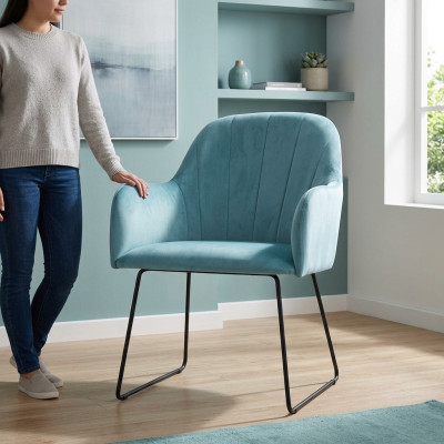 Sillones modernos grupo de 8 sillas conjunto en turquesa acolchado con reposabrazos.