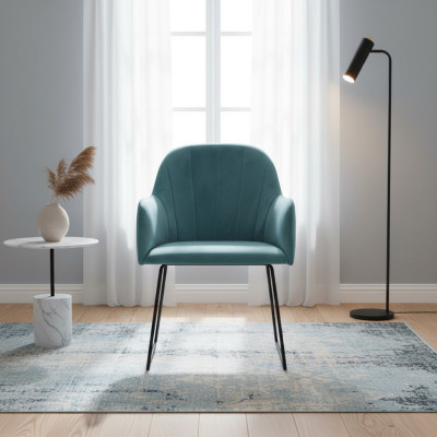 Sillones modernos grupo de 8 sillas conjunto en turquesa acolchado con reposabrazos.