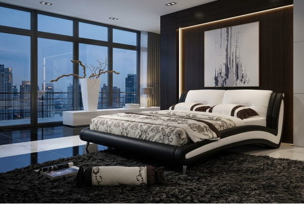 Cama de diseñador Cama matrimonial Cama doble Cama tapizada Dormitorio Cama de cuero