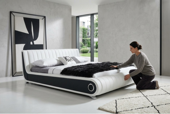 Cama de diseñador Cama matrimonial Cama tapizada Dormitorio Cama de cuero Nuevo Camas