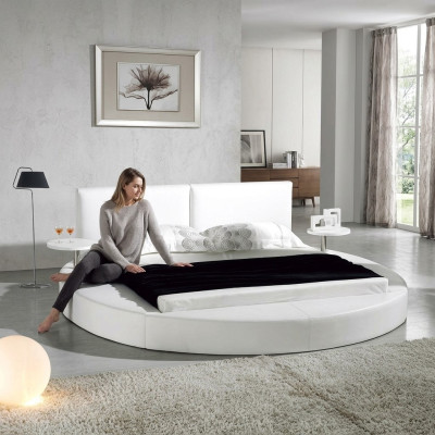 Cama redonda Diseño moderno Lujo Acolchado Camas redondas Tela Textil