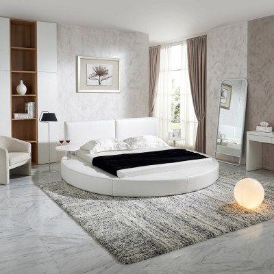 Cama redonda Diseño moderno Lujo Acolchado Camas redondas Tela Textil