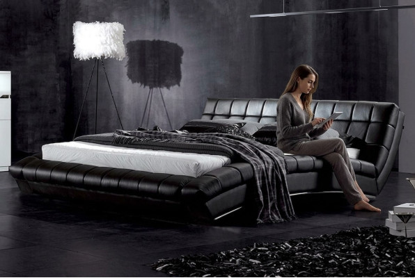 Cama camas tapicería doble matrimonial lujo cuero moderno diseñador dormitorio