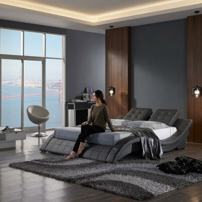 Cama doble Diseño Cama Matrimonial Cama tapizada Dormitorio Cama de cuero Nuevo