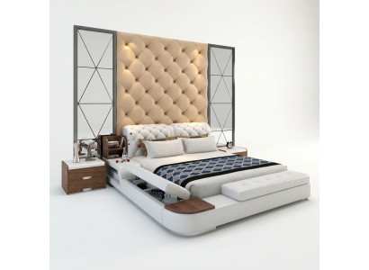 Diseño de cama multifuncional, cama doble tapizada, camas de lujo estilo Chesterfield.