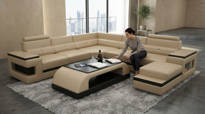 Mesa de centro de cuero Mesa moderna Mesa de vidrio moderna Mesas de diseño en vidrio