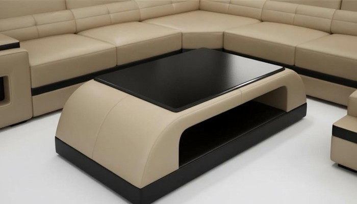 Mesa de centro de cuero Mesa moderna Mesa de vidrio moderna Mesas de diseño en vidrio
