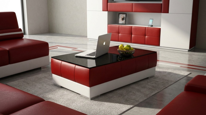 Mesa de centro diseño sala de estar cuero café vidrio sofá decoración auxiliar