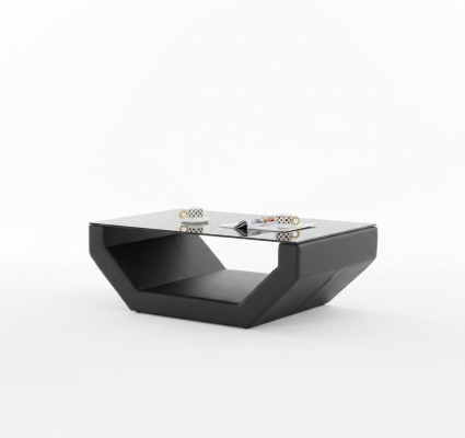 Mesa de centro de lujo noble en diseño de vidrio, mesa de centro de sofá, mesa auxiliar de cuero.