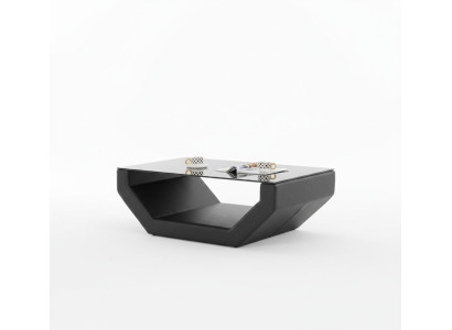 Mesa de centro de lujo noble en diseño de vidrio, mesa de centro de sofá, mesa auxiliar de cuero.