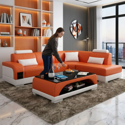 Mesa de cuero Mesa de centro Mesa de cristal Sofá Mesa auxiliar Mesa moderna Mesa acolchada