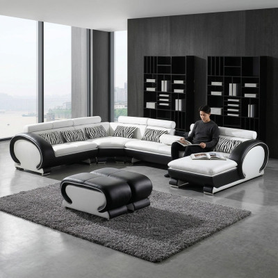 Sofá de cuero esquinero +2x otomana conjunto de tapizado en forma de U diseño de sofá.