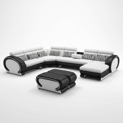 Sofá de cuero esquinero +2x otomana conjunto de tapizado en forma de U diseño de sofá.