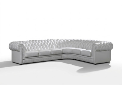 Sofá de cuero esquinero Chesterfield con cojines, sofá de esquina.