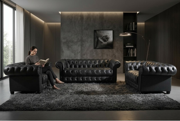 Conjunto de sofás Chesterfield 3 plazas, diseño de sofá tapizado, conjunto de sofá.