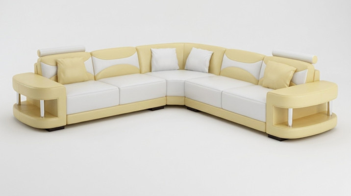Sofá de esquina de diseño de cuero, sofá, sofá acolchado de esquina, conjunto de sala de estar.