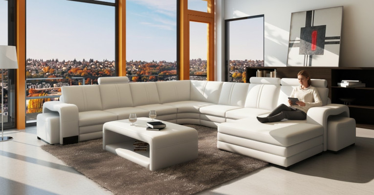 Conjunto de asientos para sala de estar sofá tapizado juego de muebles de salón sofá + 2x taburetes.