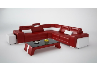 Cuero Sofá moderno Conjunto de sofás de cuero Sofá en forma de L Mesa de centro