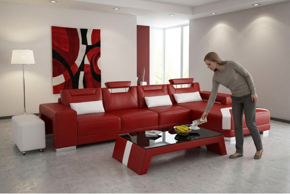 Sofá de diseñador, sofá esquinero con taburete, juego de tapizado de salón en forma de L.