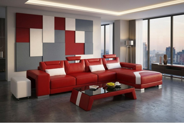 Conjunto de muebles para sala de estar, juego completo de 3 piezas. Sofá de esquina, sofá, taburete, mesa.