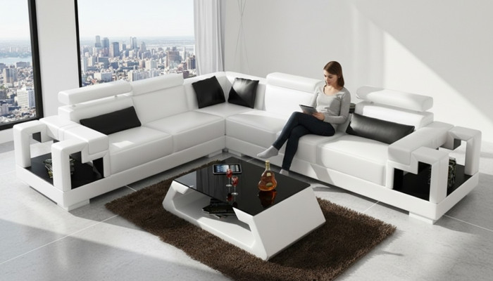 Sofá esquinero Sofá Sofá Acolchado Conjunto de sala de estar de cuero Sofá esquinero Juego de sala en forma de L Nuevo