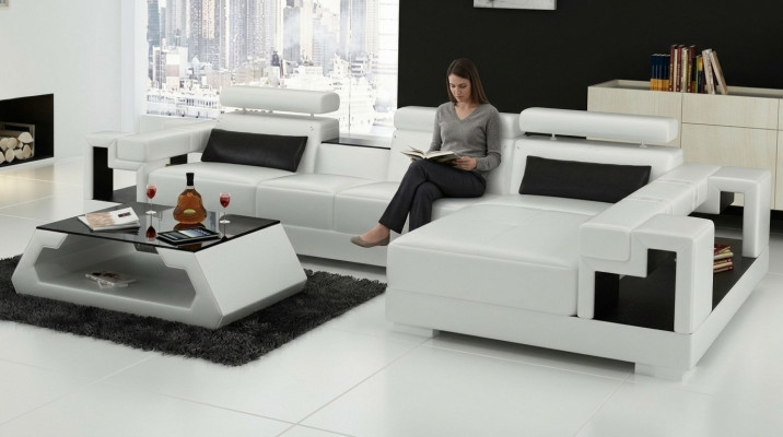 Sofá en forma de L, conjunto de tapicería, sala de estar de diseño, sofá esquinero de cuero.