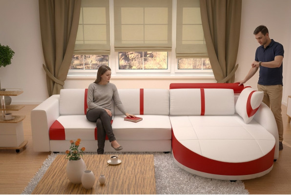 Sofá en forma de L, sofá de esquina con decoración, tapizado de esquina.