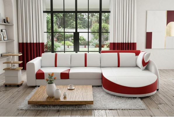 Sofá en forma de L, sofá de esquina con decoración, tapizado de esquina.