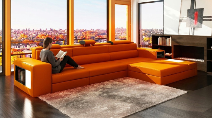 Sofá de diseñador Conjunto de sofás en forma de L con taburete Paisajes de estar Acolchados
