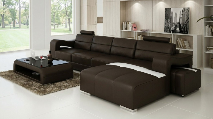 Sofá conjunto de tapizado, sofá de esquina en diseño de salón de cuero Nuevos. Forma en L.