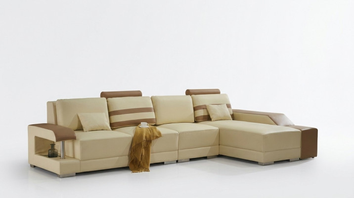 Sofá de cuero en forma de L Conjunto de sofás seccional Diseño moderno Sofá beige